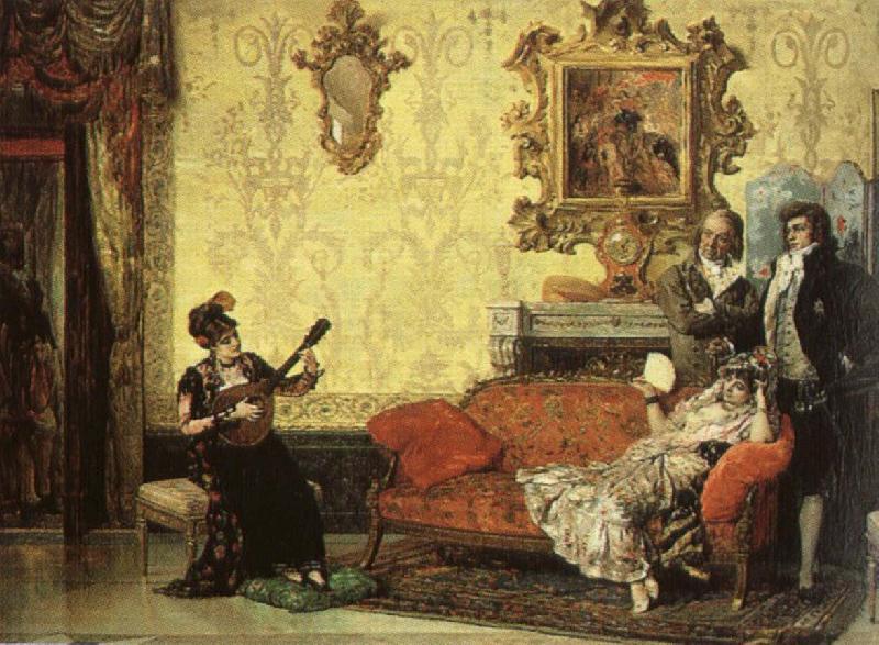 Jacob Maentel Women take part in the Spanish guitar her a small audience at home. Germany oil painting art